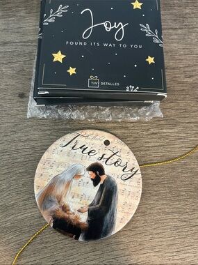 Double sided True Story Round Holiday Ornament - Black & Cream
